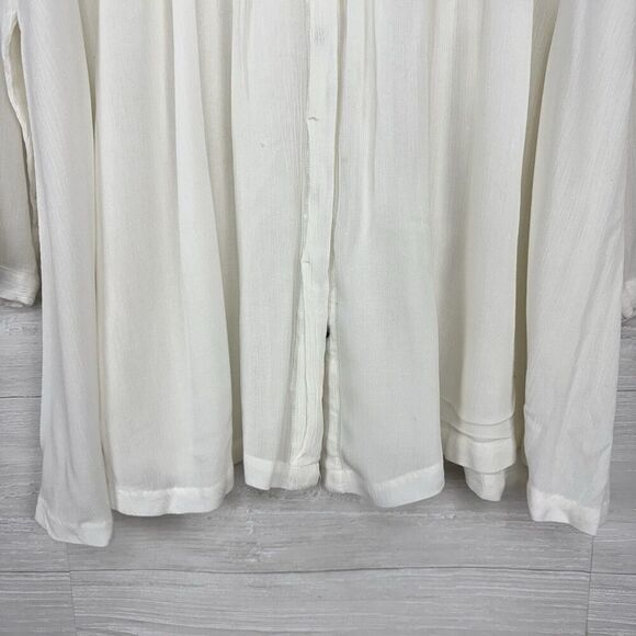 Free People OVERSIZED Tunic Top Blouse Small Ivory Flowy Button Down Long Sleeve - Picture 4 of 12